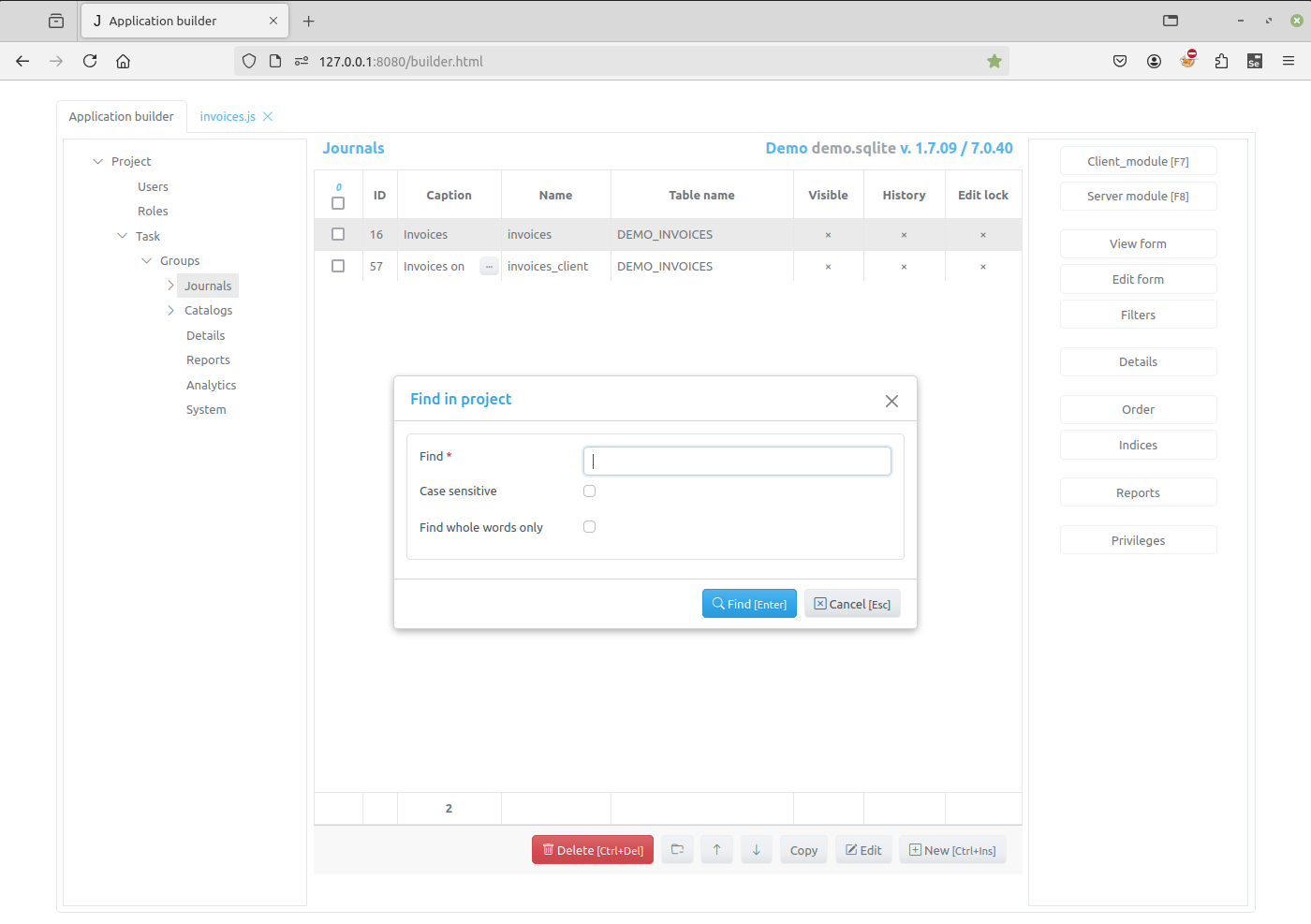 Find in project dialog