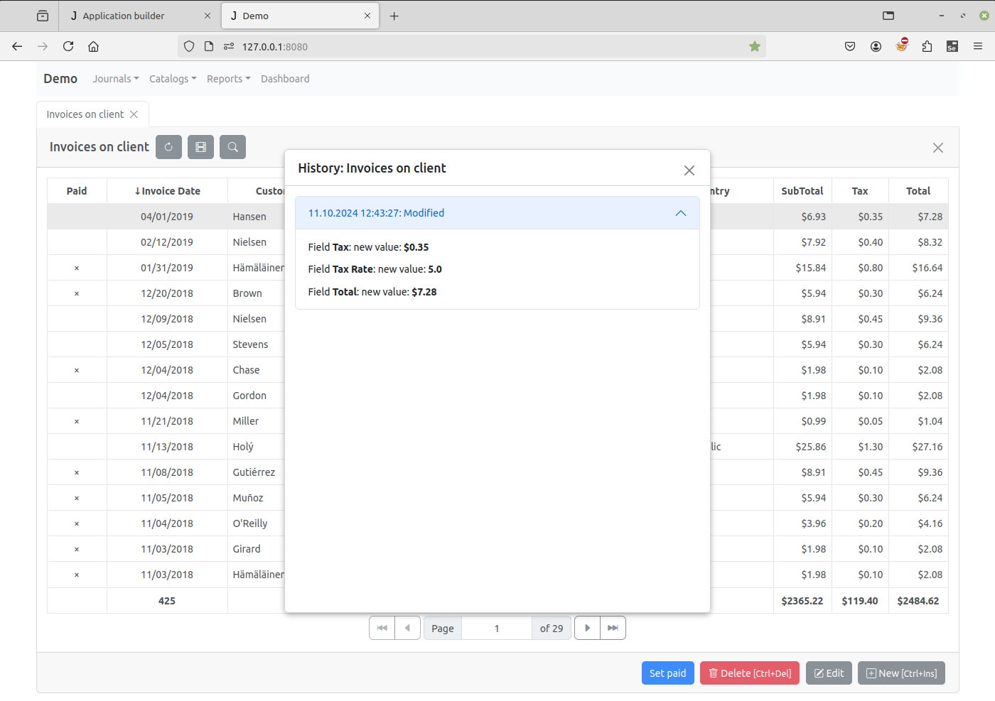 Invoices history