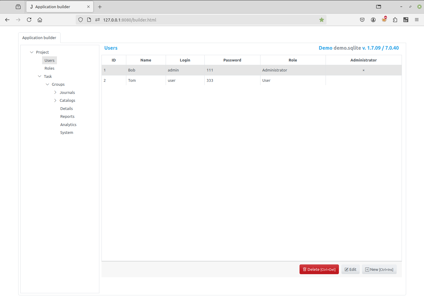 Jam.py Application builder Users